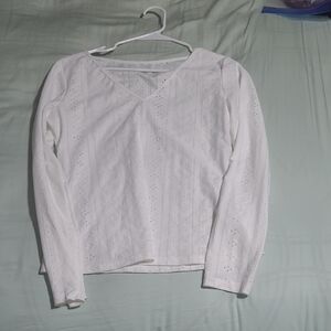 SHEIN White Eyelet V-Neck Blouse